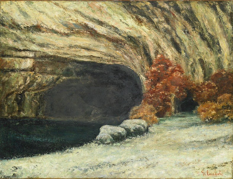 Grotte de la source enneigée, Fleurs, huile sur bois, 1871 Courbet